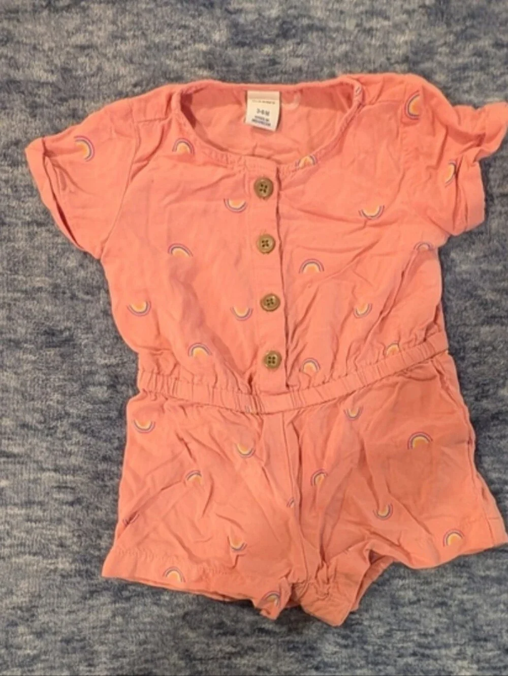 Old Navy 3-6M Coral Romper with Rainbow Accents